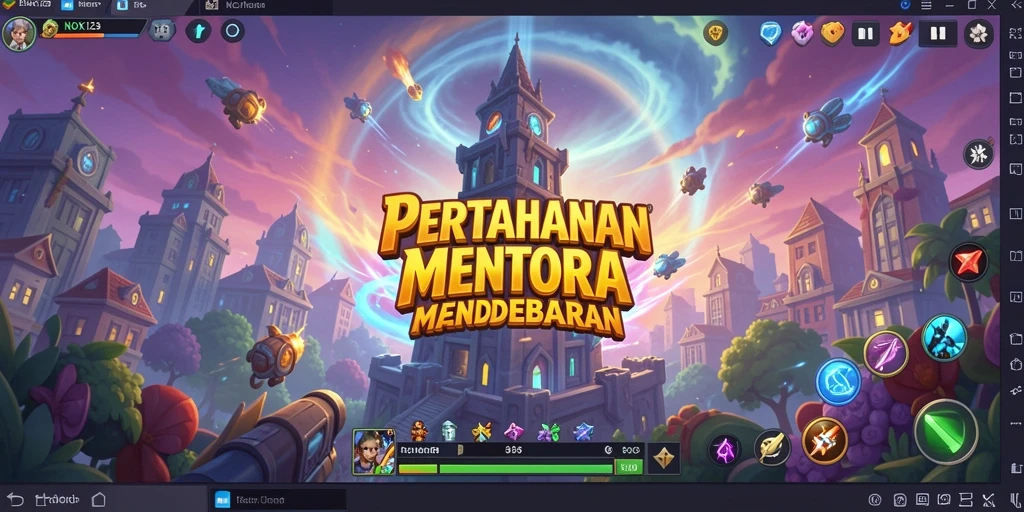 Screenshot gameplay menampilkan pertahanan menara yang epik dan strategi seru.