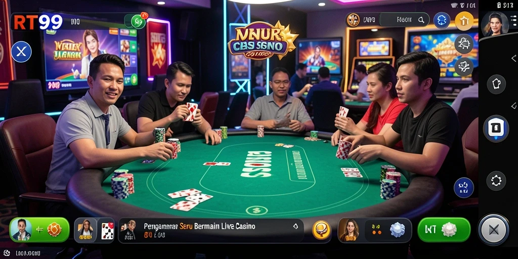 Screenshot gameplay RT99 menampilkan interaksi dealer dan pemain secara langsung.